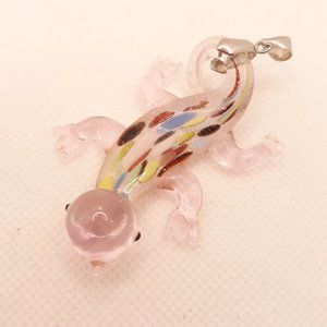 Light Pink Art Glass Lizard or Salamander Pendant